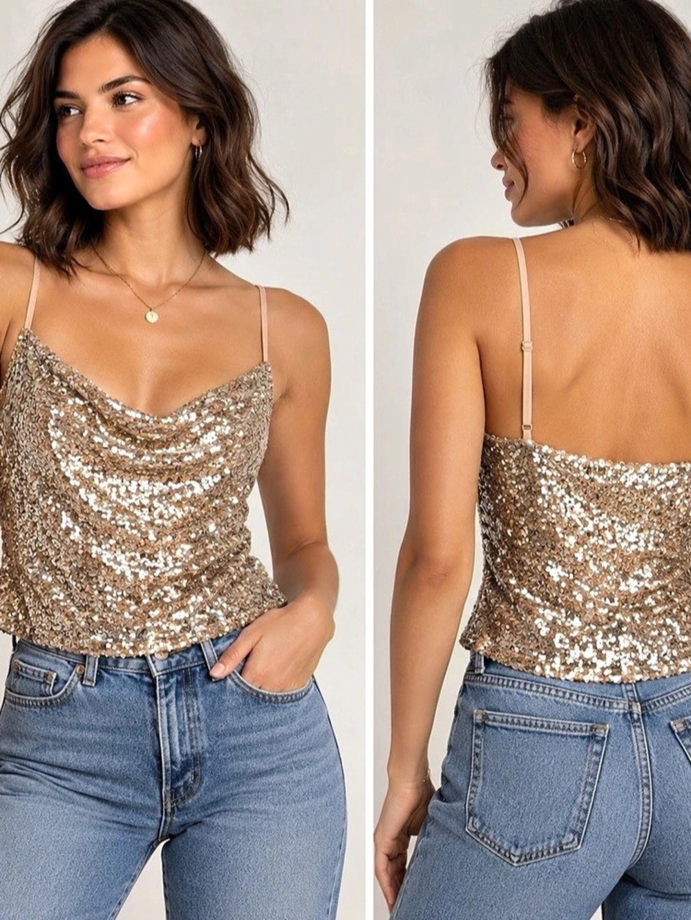 Free People Intimately Gold Sequin Corset Cami Top XS